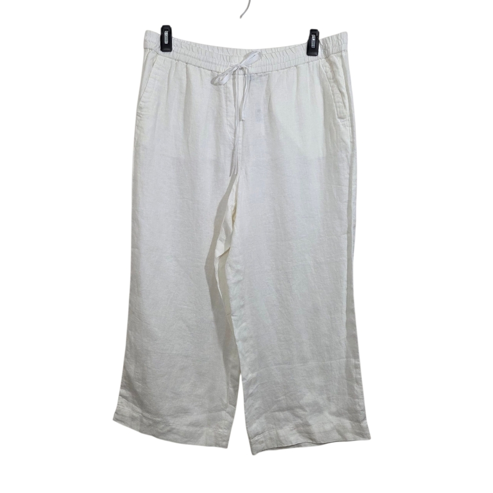 NWT Talbots Linen Wide Leg Cropped Pants White Pull On Size Large Beachy